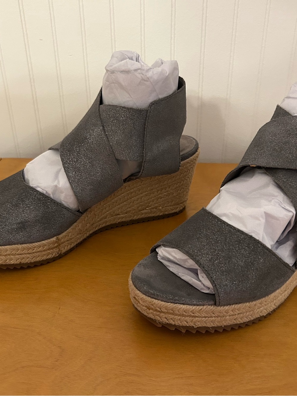 Eileen Fisher Silver Espadrille Wedge Sandals